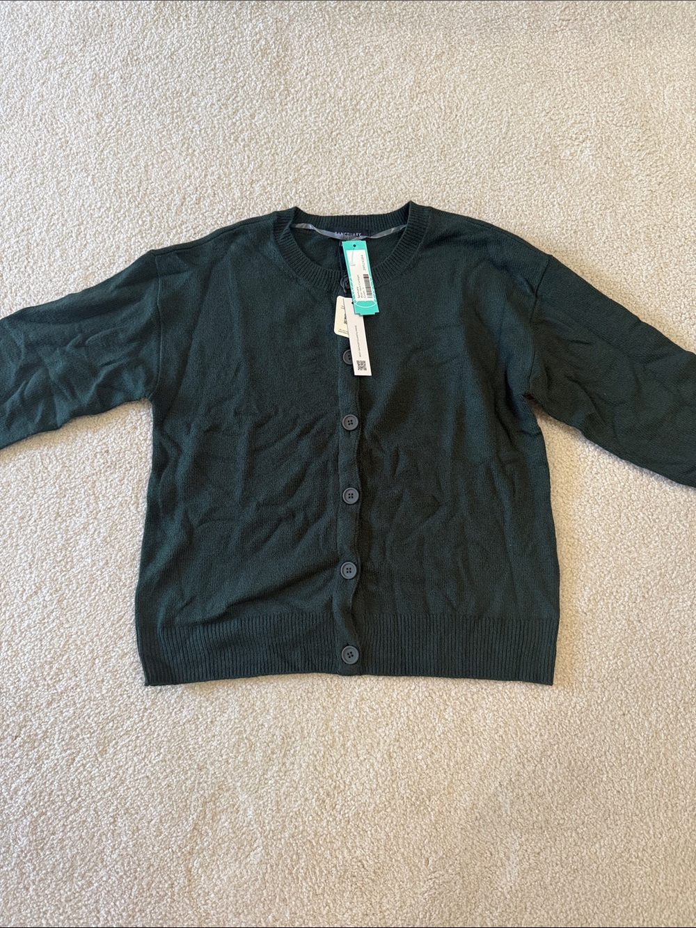 Sanctuary Dark Green Button-Front Crewneck Cardigan